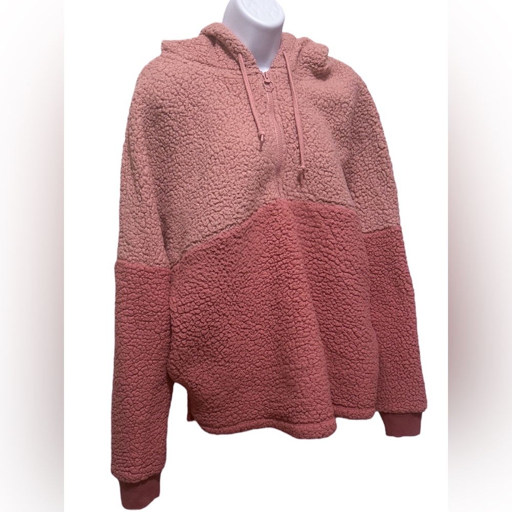 PINK Victoria’s Secret Womens XL Sherpa Fleece Pullover Quarter Zip Hoodie - Picture 5 of 10